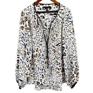White House Black Market Leopard Animal Print Peasant Blouse Top